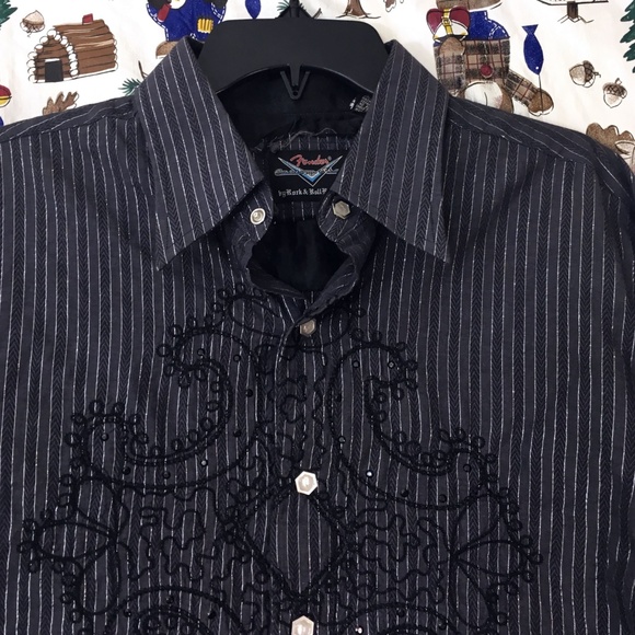 MEN'S FENDER GUITAR SHIRT BUTTON UP CASUAL Custom Shop By Rock And Roll Religion - Picture 4 of 9